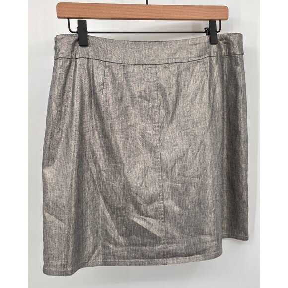 Eileen Fisher Faux Wrap Skirt Size Petite M Silver Metallic Linen Blend - Picture 4 of 9